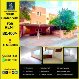 3 BHK Garden villa for rent in Al Musallah near highway BD.400/-